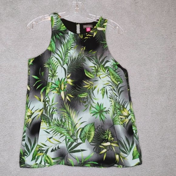 Vince Camuto Womens Blouse Green Black Floral Sleeveless‎ Keyhole XS New - Picture 1 of 9